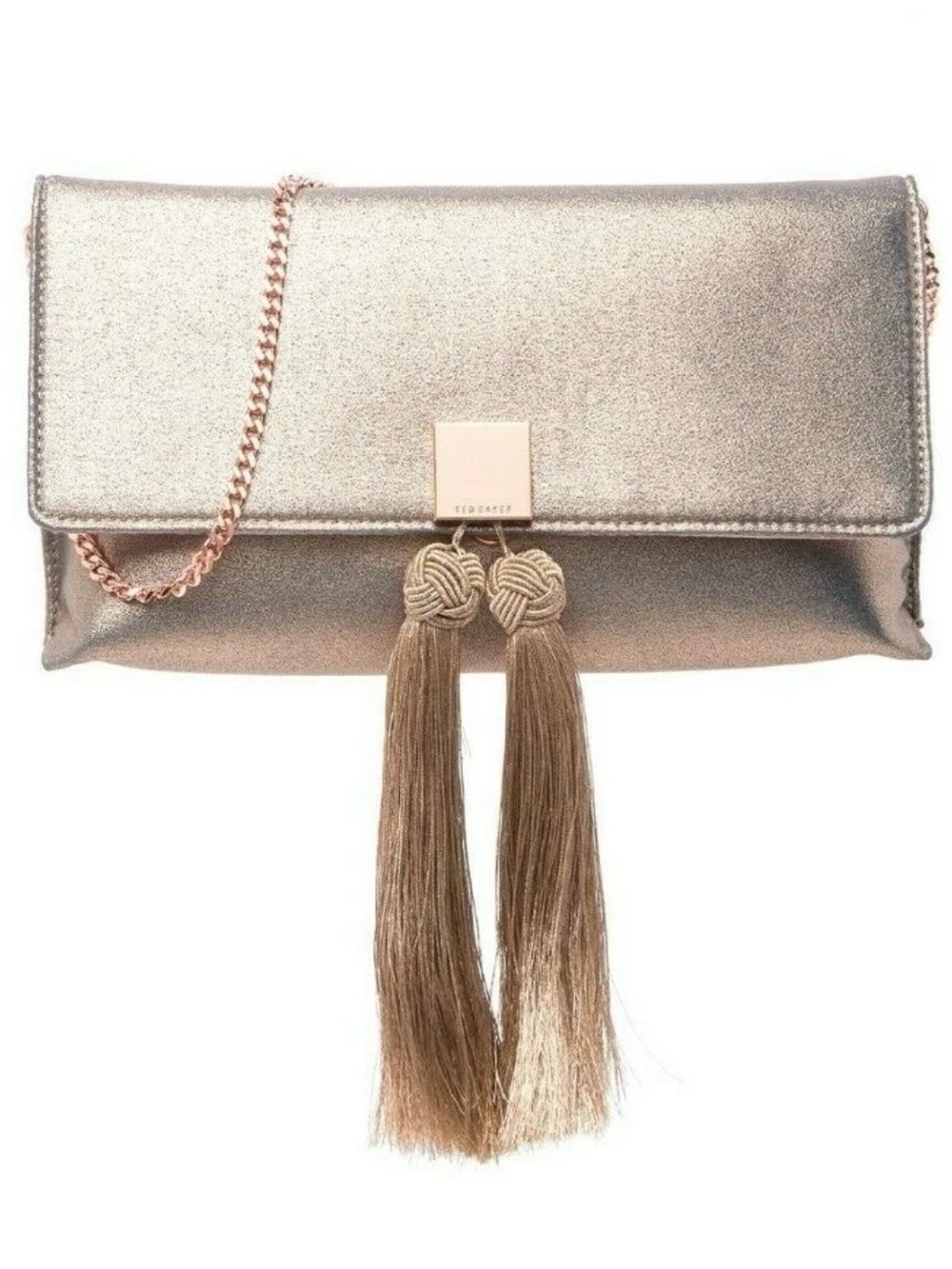 Ted Baker Rose Gold Tassel Chain Clutch
